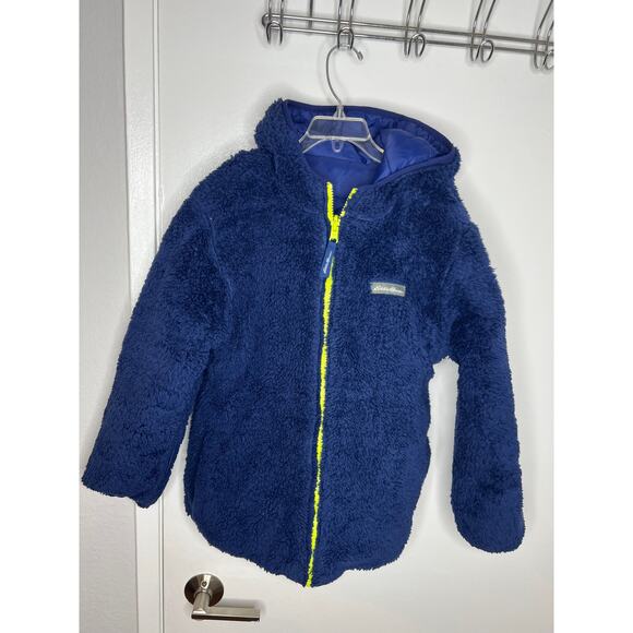 Eddie Bauer Boys Fleece Lined Reversible Puffer Coat Blue ~ Size M (10/12) - Picture 4 of 9